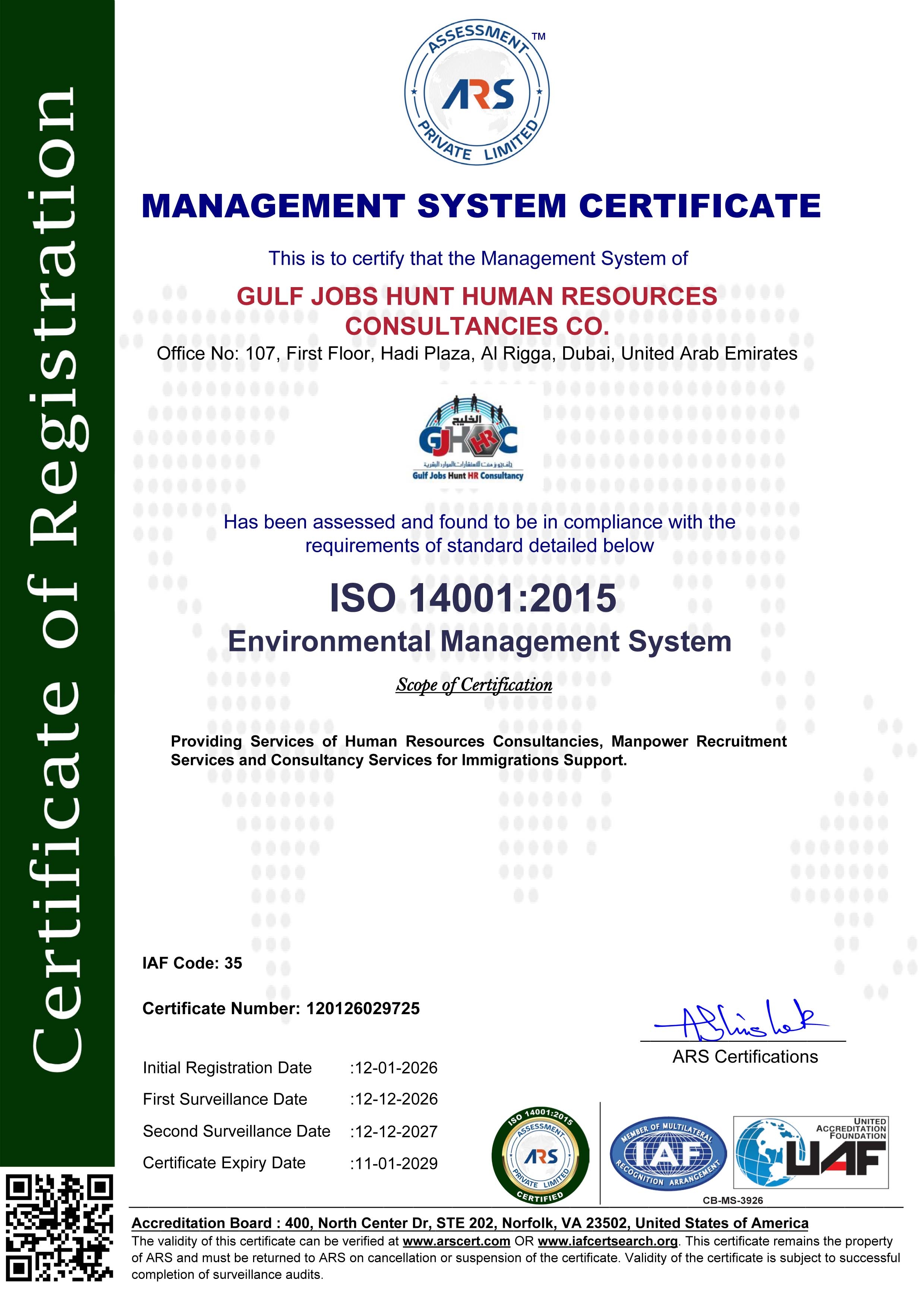 ISO 14001:2015 Certificate