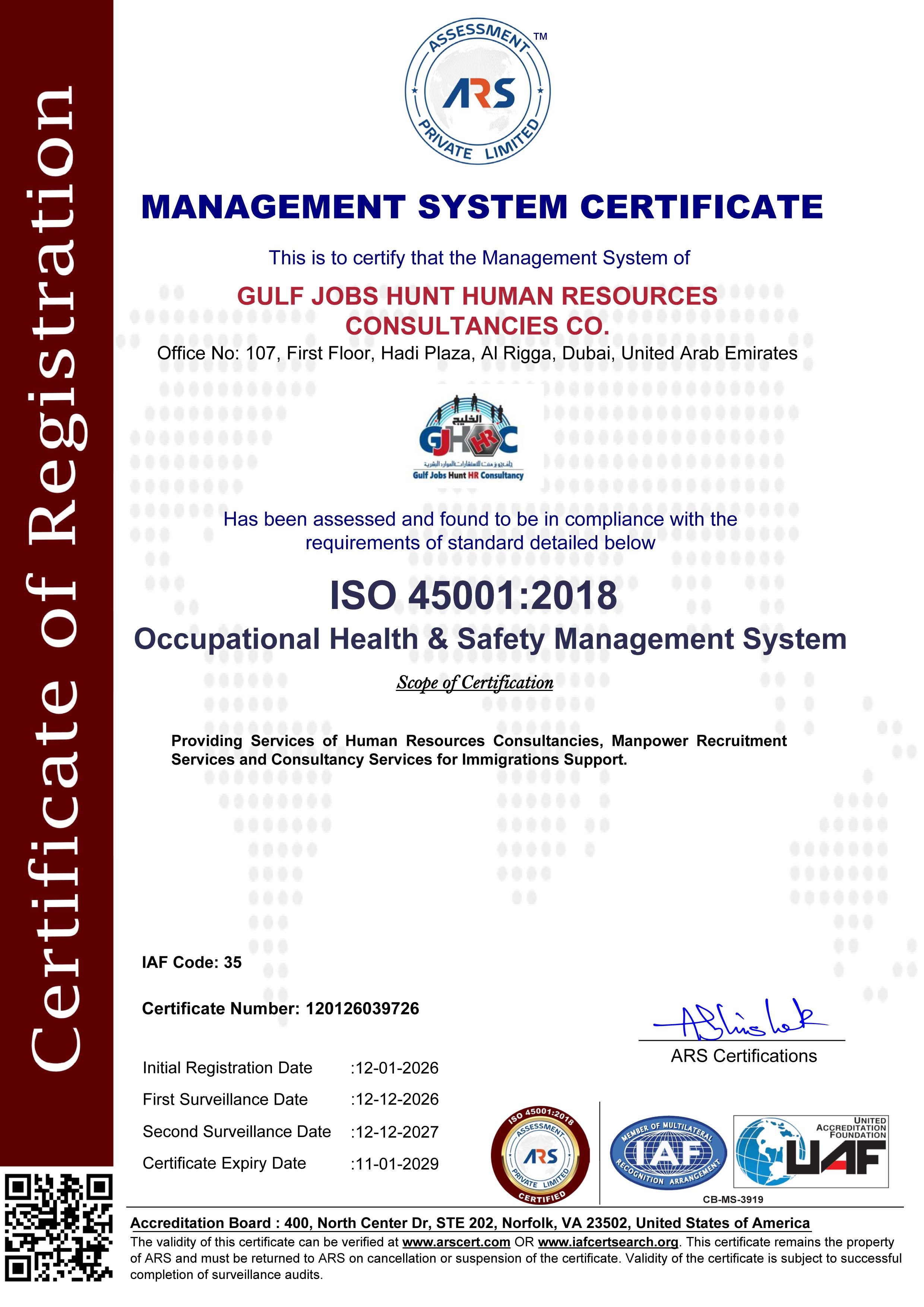 ISO 45001:2018 Certificate